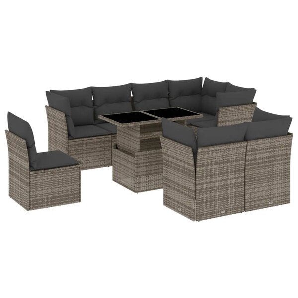 vidaXL Salon de jardin 9 Pièces avec coussins gris résine tressée