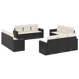 vidaXL Salon de jardin 12 Pièces avec coussins noir résine tressée