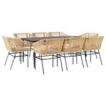vidaXL Ensemble à manger jardin coussins 9Pièces marron poly rotin verre