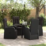 vidaXL Ensemble de 5 Pièces de Salle à Manger de Jardin avec Coussins Noir Poly Rattan