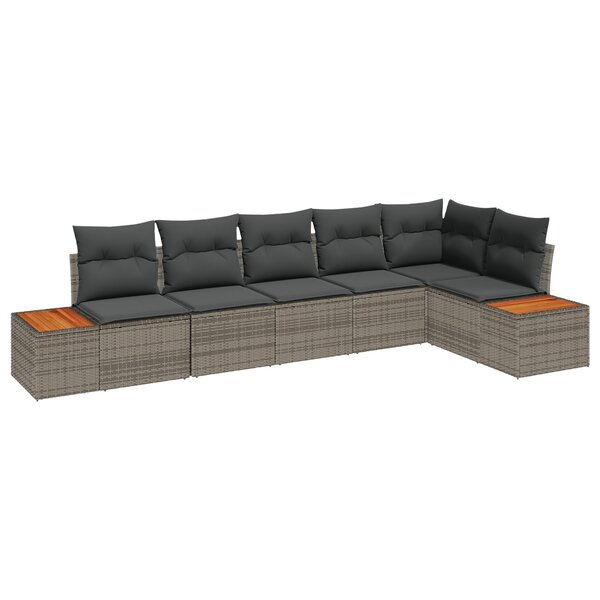 Ensemble de Canapé de Jardin 6 Pièces avec Coussins en Rattan Poly Gris Acacia