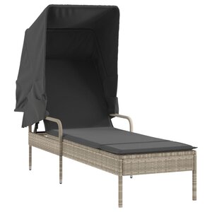 vidaXL Chaise longue avec auvent gris clair résine tressée