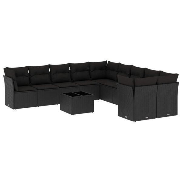 vidaXL Salon de jardin 11 Pièces avec coussins noir résine tressée