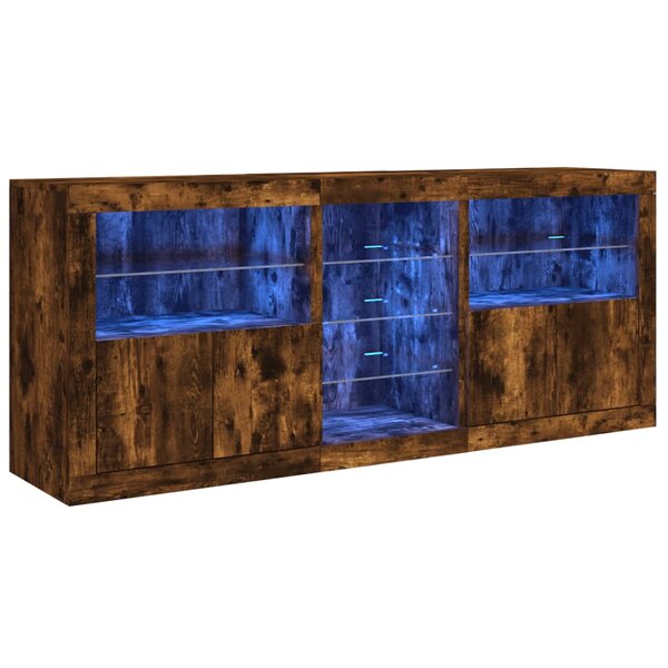 vidaXL Buffet avec lumières LED chêne fumé 162x37x67 cm