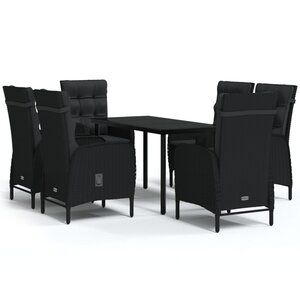 vidaXL Ensemble à manger de jardin avec coussins 7 Pièces Noir