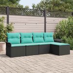 vidaXL Ensemble de canapé de jardin avec coussin 5 Pièces Noir polyrotin