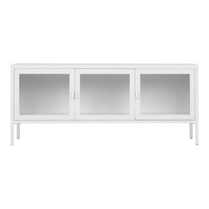 Meuble TV 3 portes vitrées acier blanc 130 x 40 x 55 cm