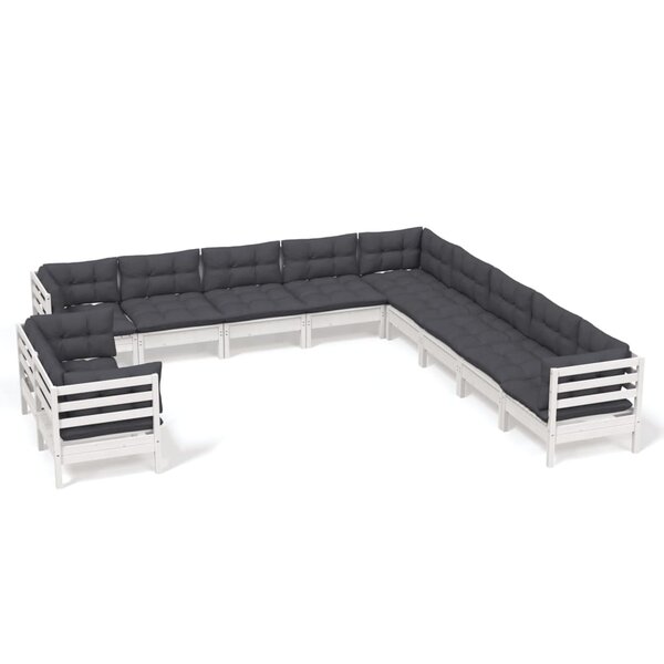 vidaXL Salon de jardin 11 Pièces avec coussins blanc bois de pin solide