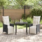 vidaXL Ensemble de salle à manger de jardin 3 pièces avec coussins en poly rattan noir