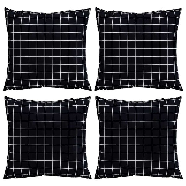 vidaXL Coussins Éparpillés 4 pc Tissu en Polyester Carreaux Noirs