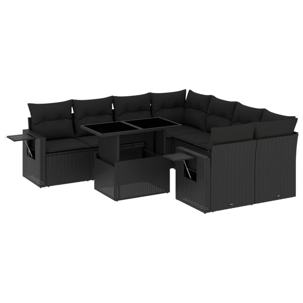 vidaXL Salon de jardin 9 Pièces avec coussins noir résine tressée