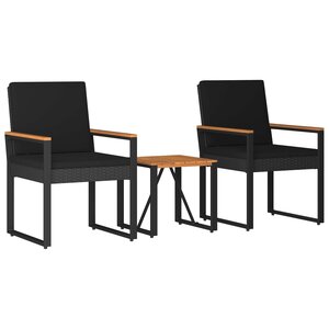 vidaXL Ensemble de meubles d'extérieur 3 Pièces Noir polyrotin