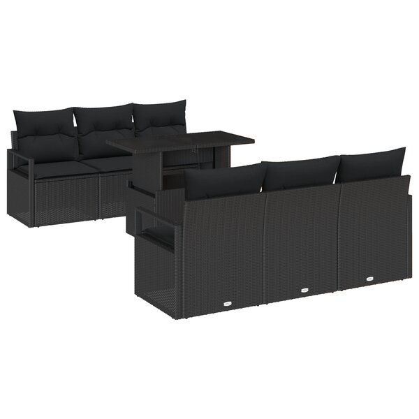 Ensemble de Canapé de Jardin de 7 Pièces avec Coussins Rattan Poly Noir