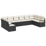 Set de canapé de jardin 10 pièces vidaXL avec coussins noir poly rattan