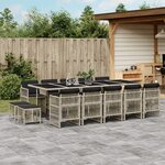 vidaXL Ensemble à manger de jardin et coussins 15 Pièces gris clair rotin