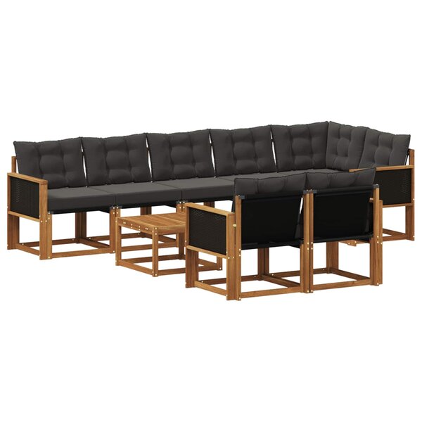 vidaXL Ensemble de canapés d'extérieur 9 pc Naturel et noir