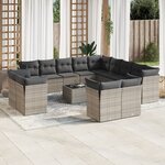 vidaXL Salon de jardin avec coussins 14 Pièces gris résine tressée