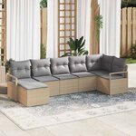 vidaXL Ensemble de canapé de jardin 7 Pièces Beige Poly rotin