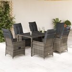 vidaXL Ensemble à manger de jardin et coussins 7 Pièces gris rotin