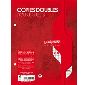 Etui de 50 Copies doubles (200 Pages) Perforées s/film 17x22 200p séyès70g CALLIGRAPHE