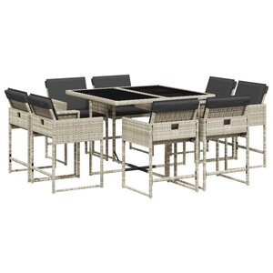 vidaXL Ensemble à manger de jardin et coussins 9 Pièces gris clair rotin