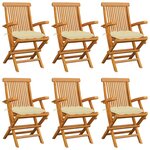 vidaXL Chaises de jardin et coussins blanc crème lot de 6 Teck massif