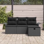 vidaXL Ensemble de canapé de jardin avec coussin 4 Pièces Noir Poly rotin