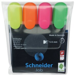 Etui de 4 surligneurs 'job 150' avec clip pte biseautée tracé: 1,0 - 4,5 mm SCHNEIDER