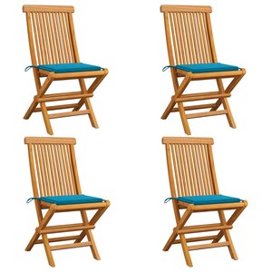 vidaXL Chaises de jardin et coussins bleu lot de 4 Bois de teck massif