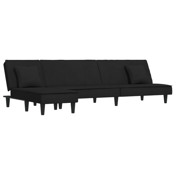 vidaXL Canapé-lit en forme de L noir 255x140x70 cm velours