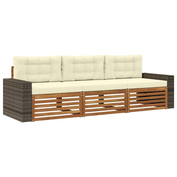 vidaXL Ensemble de canapés d'extérieur 3 pc Naturel et Crème Polyester