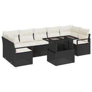 vidaXL Ensemble de canapé de jardin avec coussin 8 Pièces Noir et crème