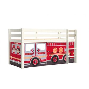 PINO Lit sureleve en pin massif avec sommier Blanc Pompiers