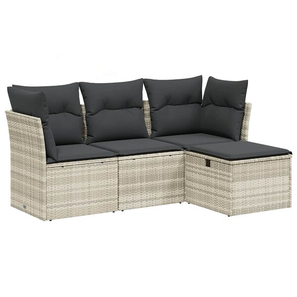 vidaXL Salon de jardin 4 Pièces avec coussins gris clair résine tressée