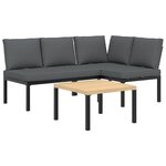 vidaXL Salon de jardin 3 Pièces avec coussins noir aluminium