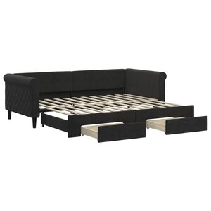 vidaXL Lit de jour avec gigogne et tiroirs sans matelas noir 90x200 cm