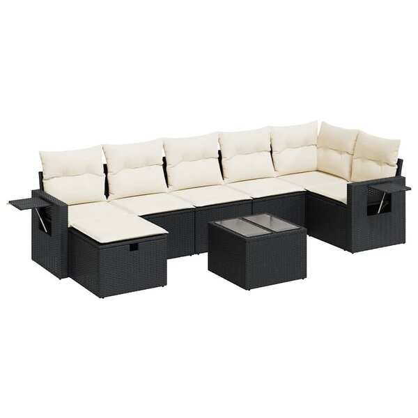 vidaXL Salon de jardin 8 Pièces avec coussins noir résine tressée