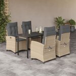 vidaXL Ensemble à manger de jardin coussins 5 Pièces mélange beige rotin
