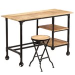 Bureau table poste de travail meuble d'ordinateur informatique étude avec tabouret pliant bois de manguier massif 115 x 50 x 76cm brun 02_0023442