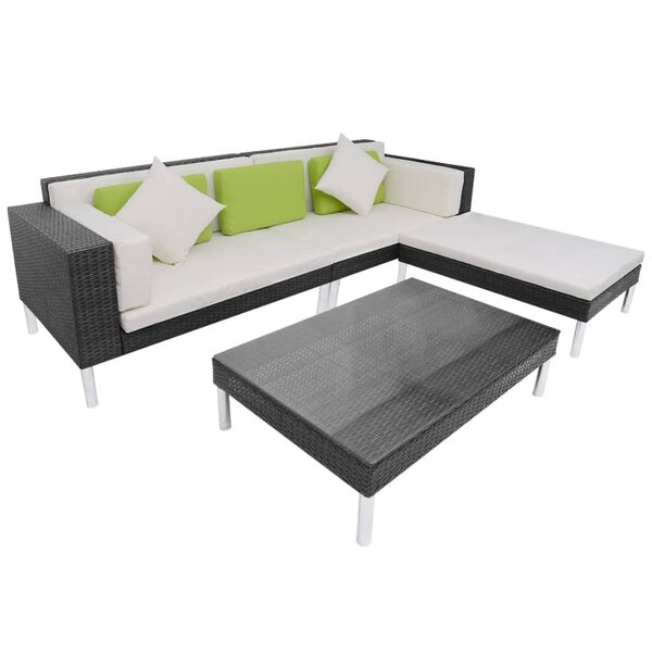 vidaXL Salon de jardin 4 Pièces avec coussins Résine tressée Noir