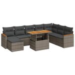 vidaXL Salon de jardin avec coussins 9 Pièces gris résine tressée acacia