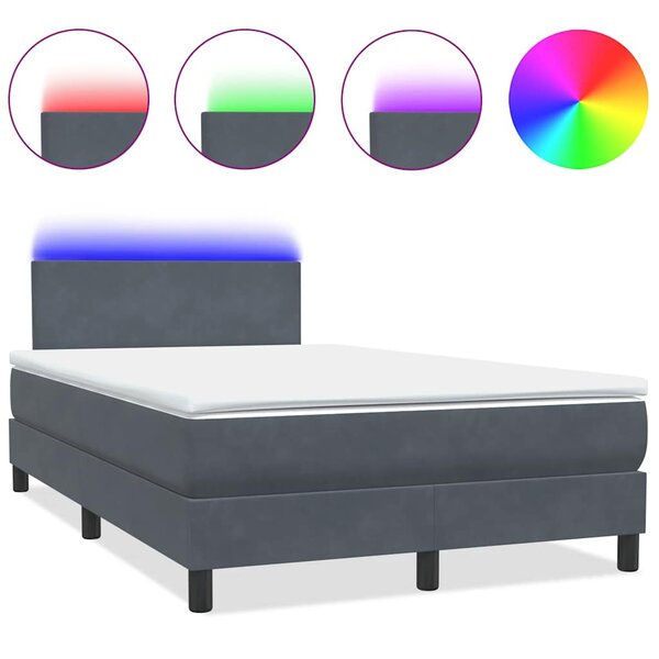 vidaXL Sommier à lattes de lit et matelas et LED gris foncé 120x210cm velours