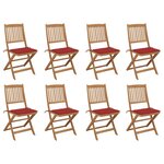 vidaXL Chaises pliables d'extérieur et coussins lot de 8 Bois d'acacia