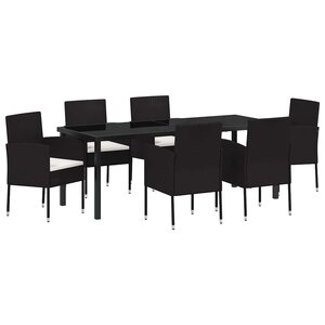vidaXL Ensemble de salle à manger pour jardin 7 Pièces Noir polyrotin