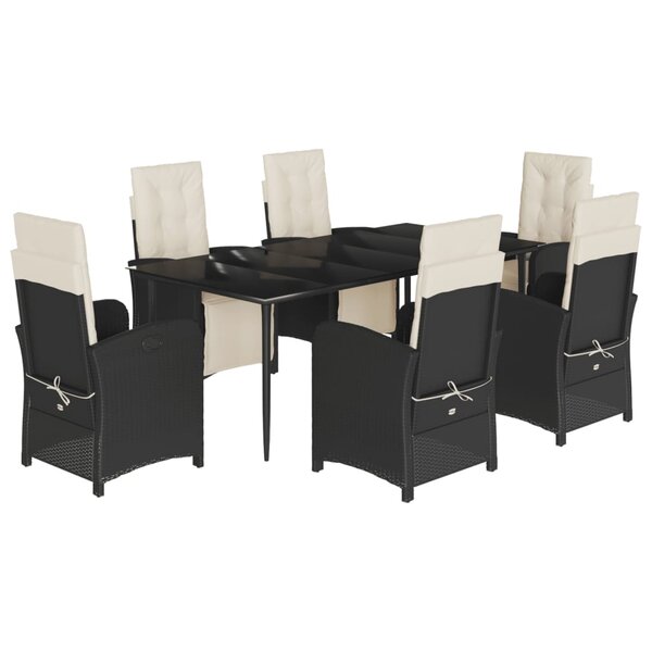 vidaXL Ensemble à manger de jardin coussins 7Pièces Noir Résine tressée