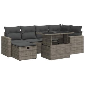 vidaXL Salon de jardin avec coussins 7 Pièces gris résine tressée