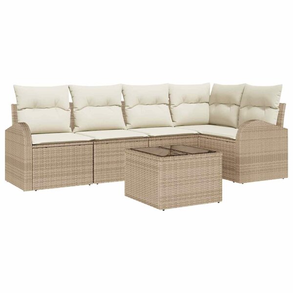 vidaXL Ensemble de canapé de jardin 6 Pièces Beige et blanc Poly rotin