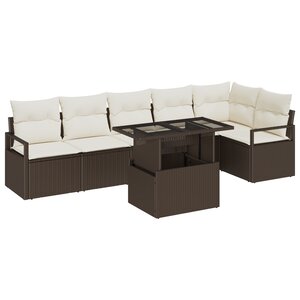 Canapé de jardin 7 pièces avec coussins marron rotin synthétique