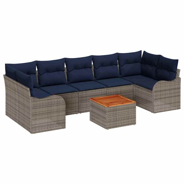 vidaXL Ensemble de canapé de jardin avec coussin 8 Pièces Gris polyrotin