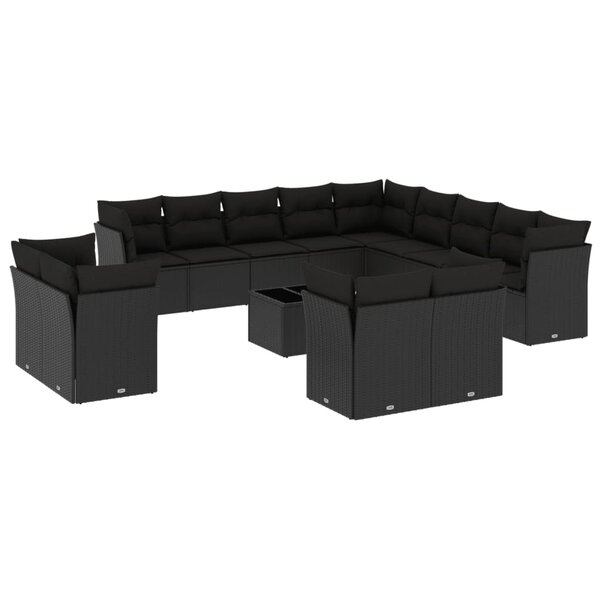 vidaXL Salon de jardin avec coussins 14 Pièces noir résine tressée